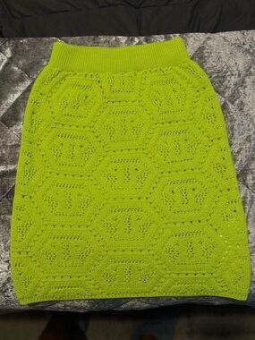Philipp Plein Neon Green Crochet Mini Skirt